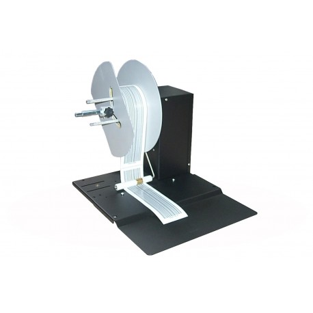 Rebobinador de Etiquetas RP-100. Ancho de etiqueta hasta 120mm. Velocidad 300mm/seg. Eje ajustable de 40 a 118mm. Bobina hasta 250mm de diámetro