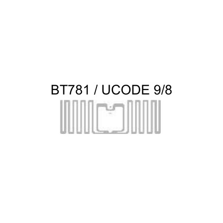 44mm x 19mm Etiquetas RFID PET Brillo, Inlay BT781, IC UCODE 9/8, EPC 128 Bit. Rollo de 5.000 Etiquetas. Total Caja 5.000 Etiquetas. Core 76mm. Uso con Ribbon