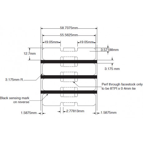 56mm x 13mm CON ALAS. Etiqueta Térmica ZEBRA 8000D Joyería Polipropileno. Caja con 6 Rollos de 3.510 Etiquetas Rollo. Total 21.060 Etiquetas. Core 25mm