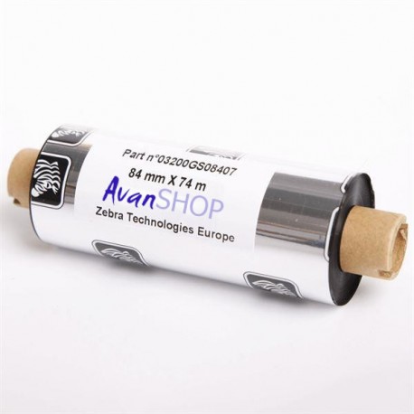 84mm x 74m Ribbon MEZCLA CERA-RESINA ZEBRA 3200 WAX-RESIN, OUT, Core 12,7mm Media Pulgada. CAJA con 12 Ribbons