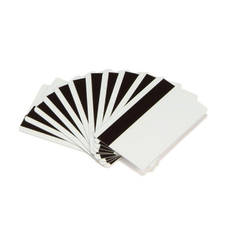 [104523-112] Tarjeta Plástica ZEBRA, PVC Cards, Color BLANCO, 0,76mm (30mi). BANDA MAGNETICA LOW COERCIVITY. Caja de 500 Tarjetas